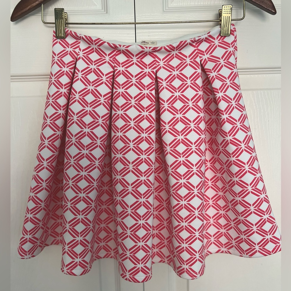 Hollister Pink & Cream Print Skater Skirt-Size S